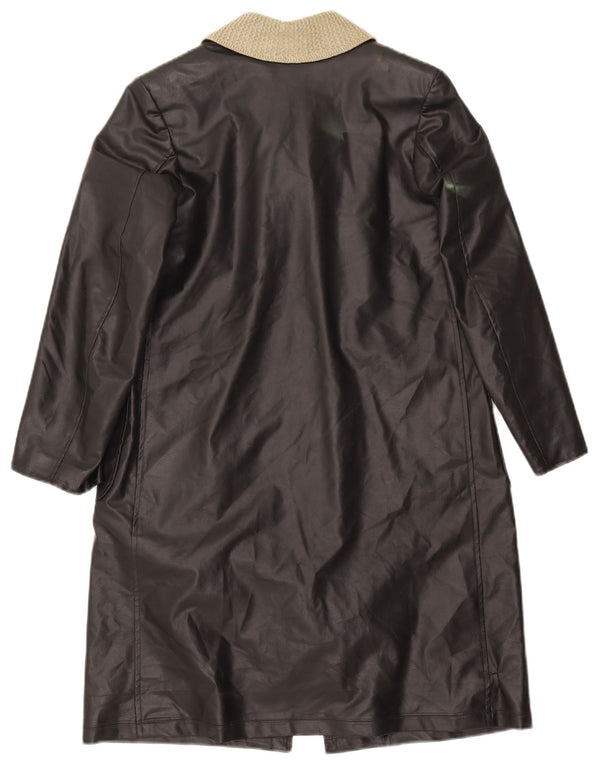 VINTAGE Manteau en cuir femme UK 12 Medium Black Colourblock