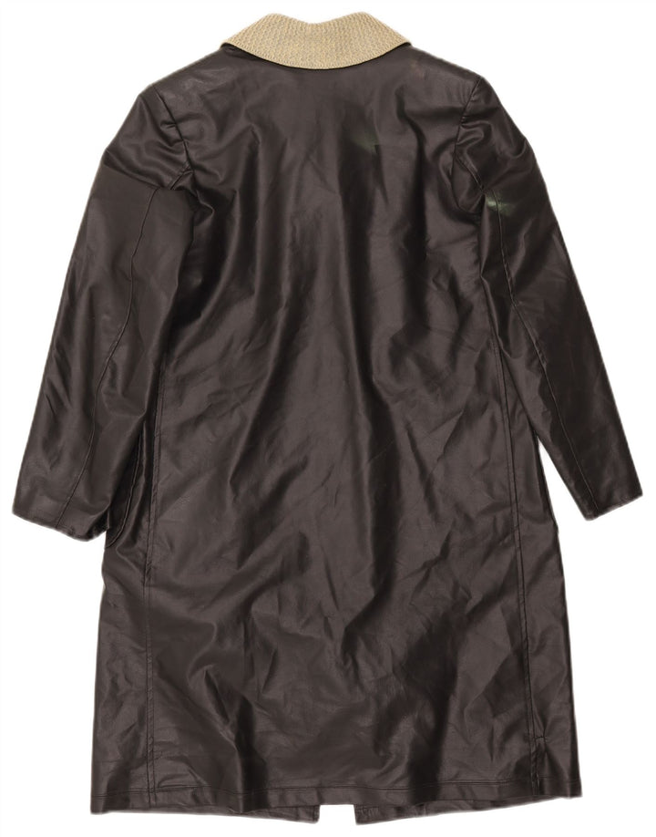 VINTAGE Manteau en cuir femme UK 12 Medium Black Colourblock