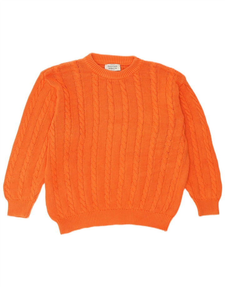 Benetton Pull à col rond pour femme UK 14 en coton orange moyen