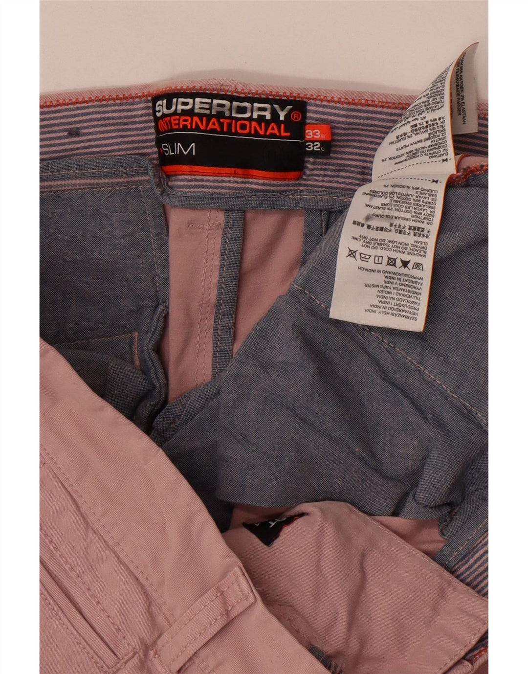 Superdry Pantalon Chino Slim Homme W33 L32 Rose Coton