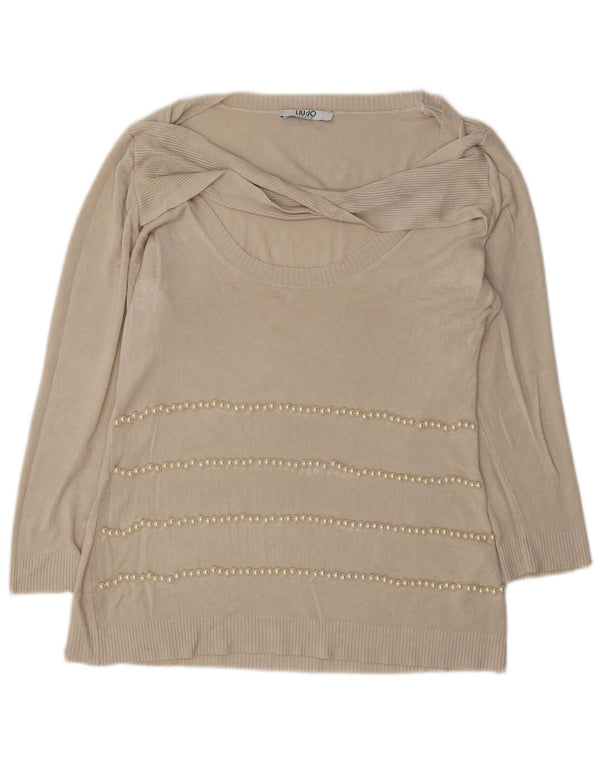 Liu Jo Pull surdimensionné à col bateau pour femme UK 10 Petite Viscose Beige