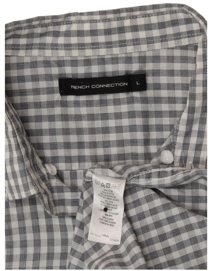 French Connection Chemise Homme Large Gris Vichy Coton