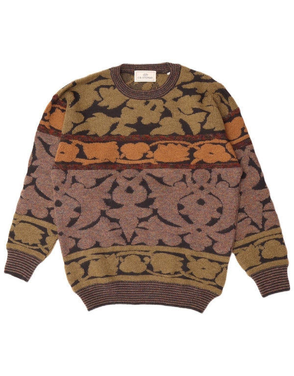 vintage Mens Crew Neck Jumper Sweater IT 54 XL Laine florale multicolore