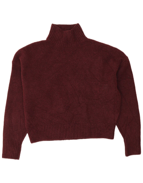 Zara Pull court surdimensionné à col roulé pour femme UK 6 XS Bordeaux