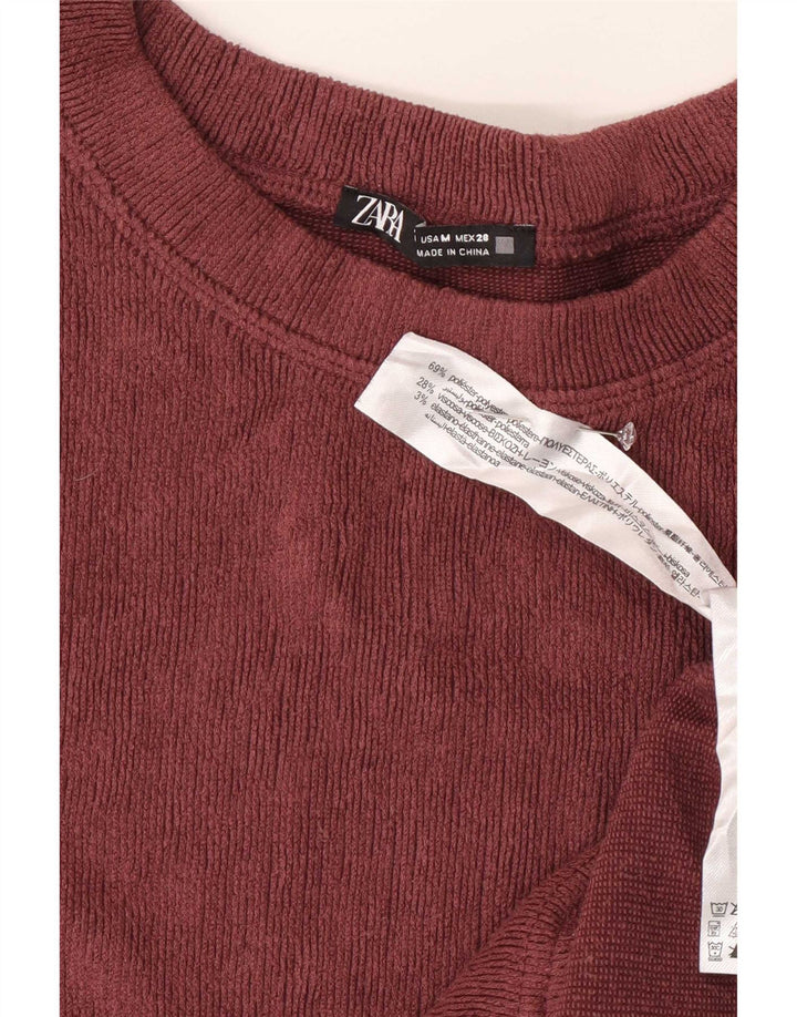 Zara Haut en velours à manches longues pour femme UK 14 Polyester bordeaux moyen