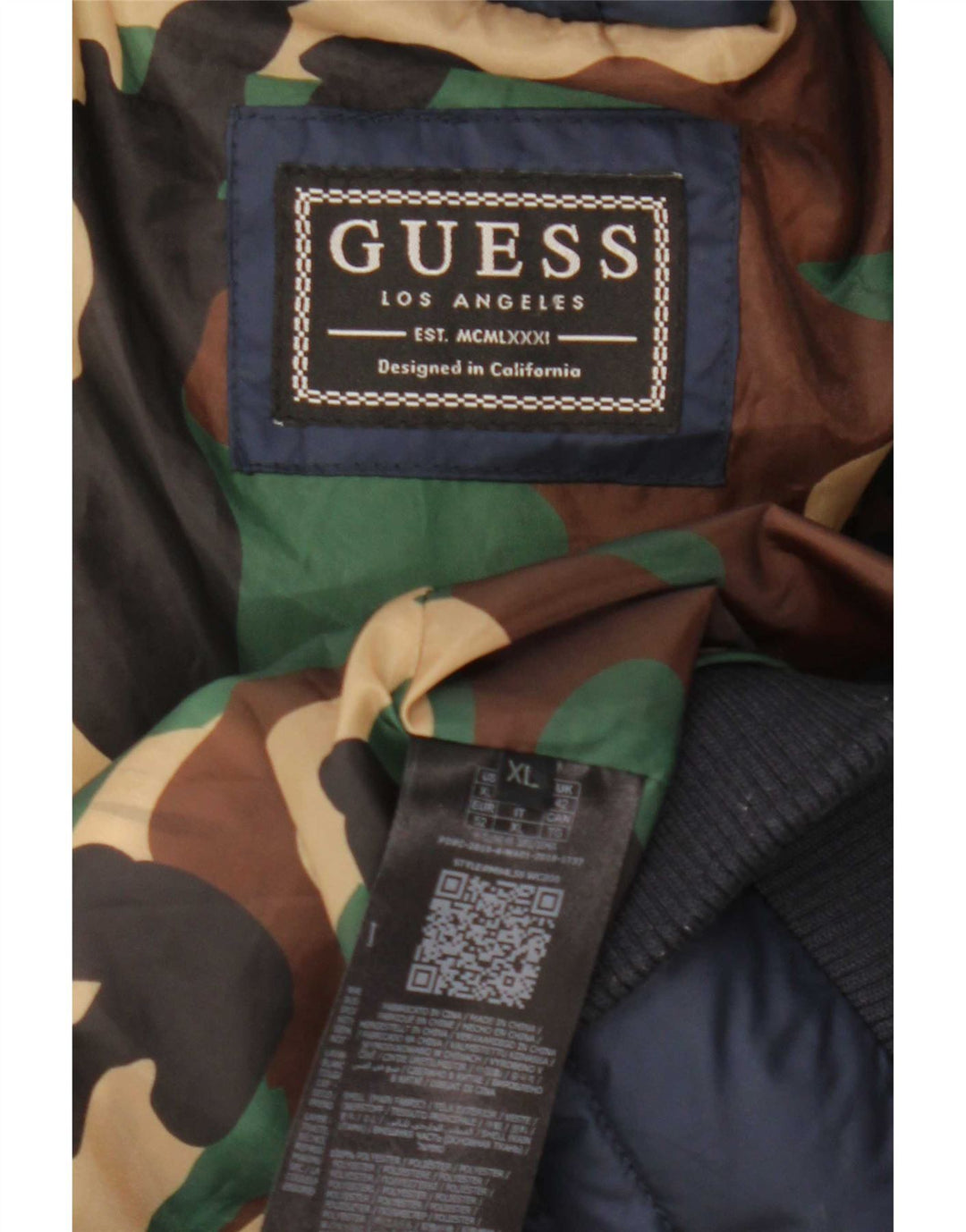 Guess Veste matelassée pour homme UK 42 XL Bleu marine Colorblock Polyester