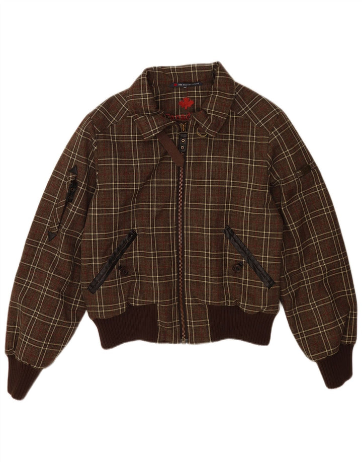 Blouson aviateur court pour femmes des Canadiens IT 46, grand carreaux marron en polyester