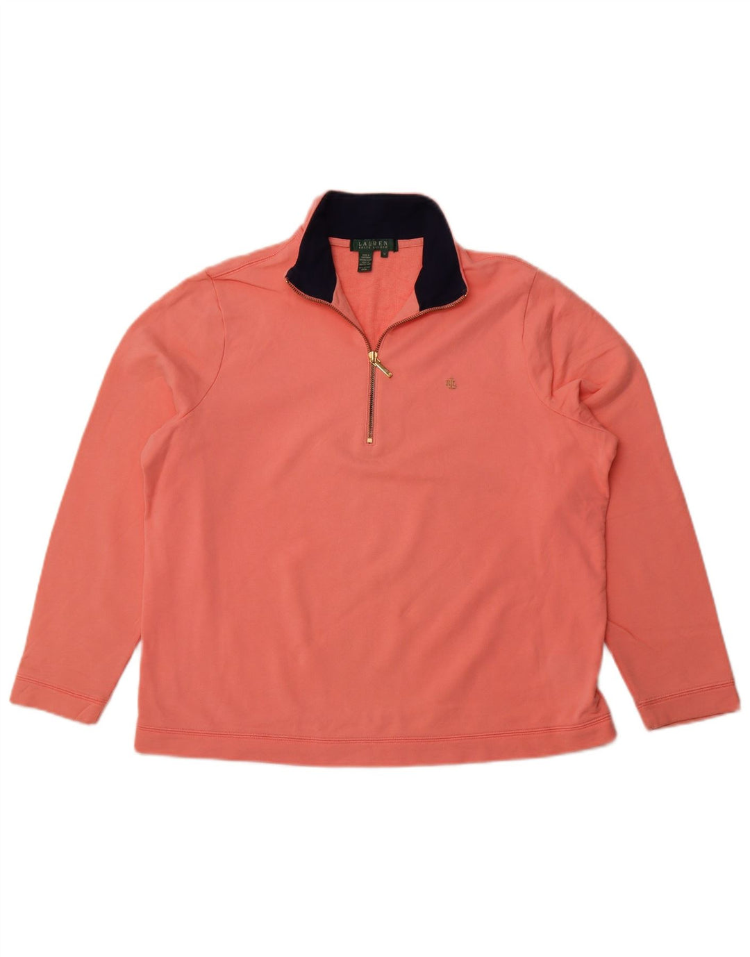 RALPH LAUREN Sweat-shirt à col zippé pour femme UK 18 XL Orange Coton