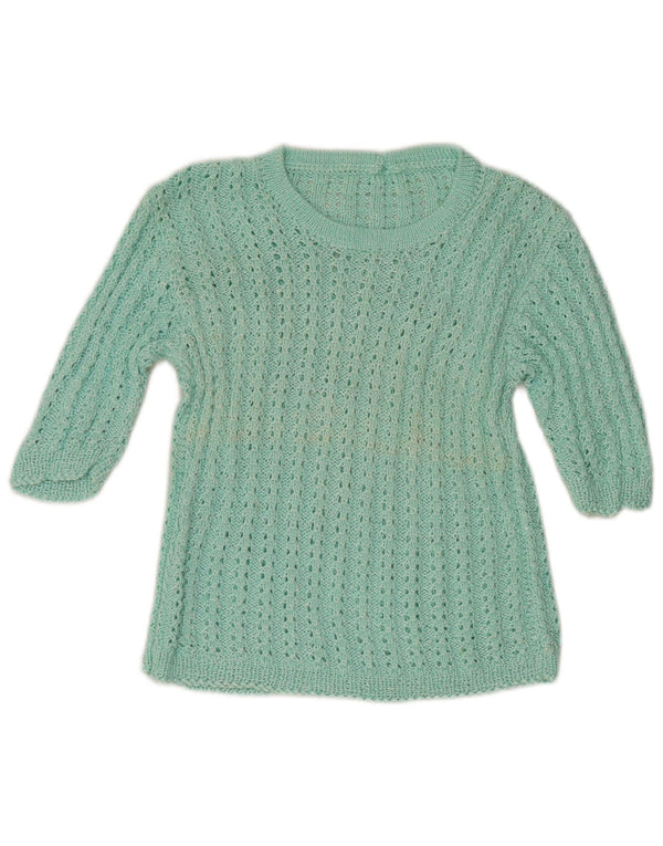 vintage Femmes 3/4 Manches Bateau Cou Jumper Pull UK 6 XS Turquoise