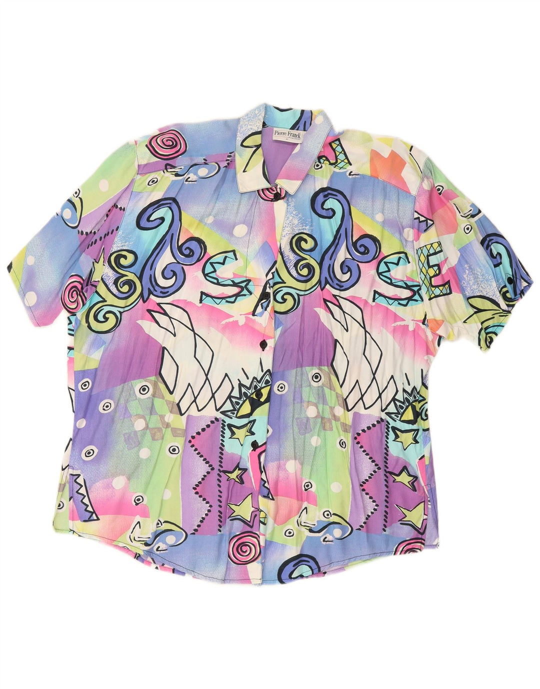VINTAGE Femme Motif Abstrait Chemise Blouse EU 42 Grand Multicolore