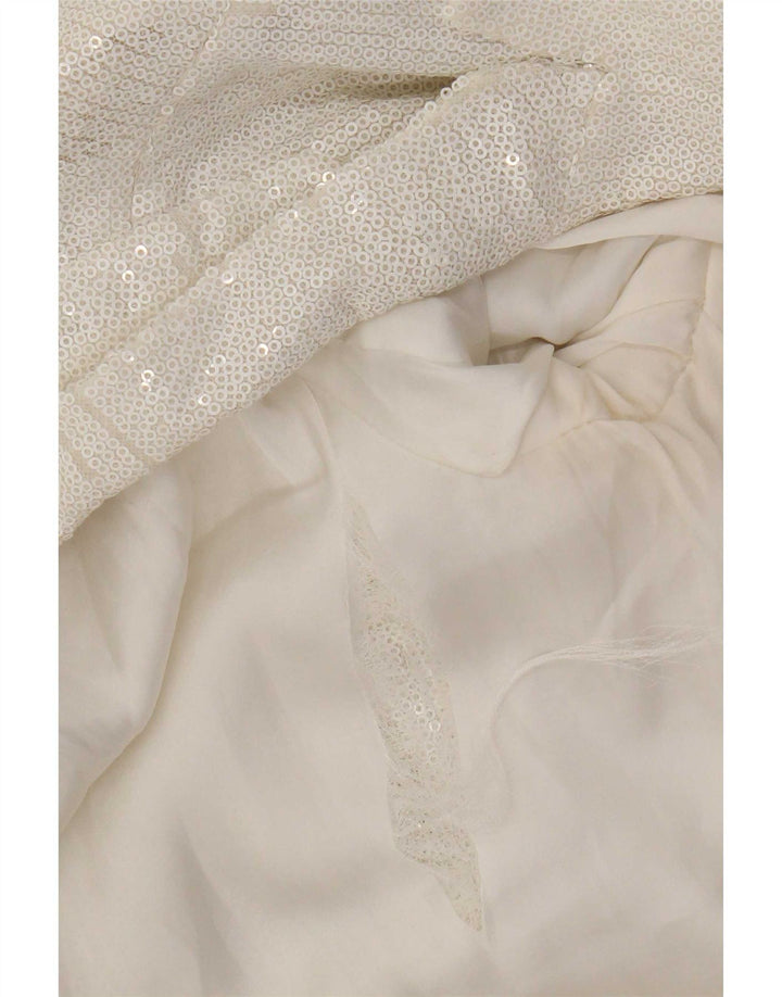Zara Veste Blazer à Paillettes 1 Bouton pour Femme UK 10 Petit Blanc