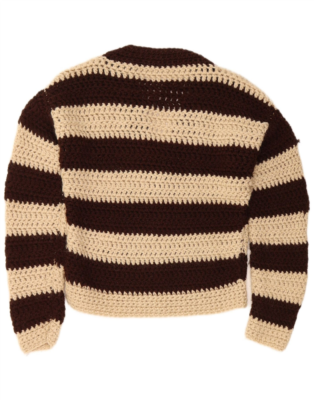 vintage Femme V-Col Jumper Pull UK 12 Moyen Brun Rayé