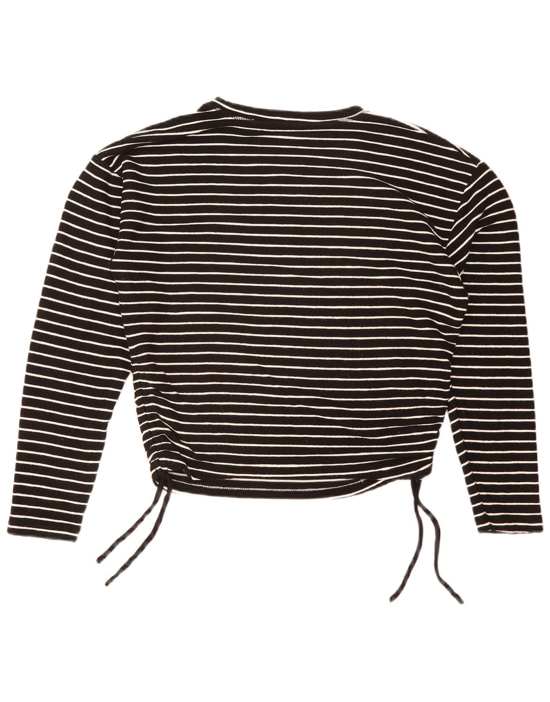 Zara Femme Crop Top Manches Longues UK 16 Grand Noir Rayé Polyester