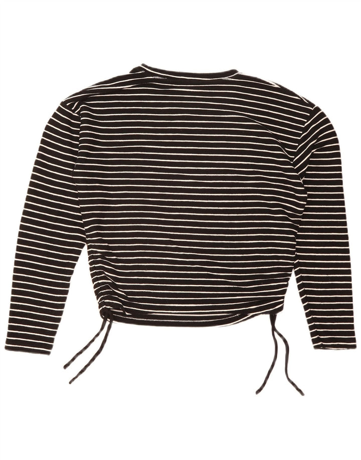 Zara Femme Crop Top Manches Longues UK 16 Grand Noir Rayé Polyester