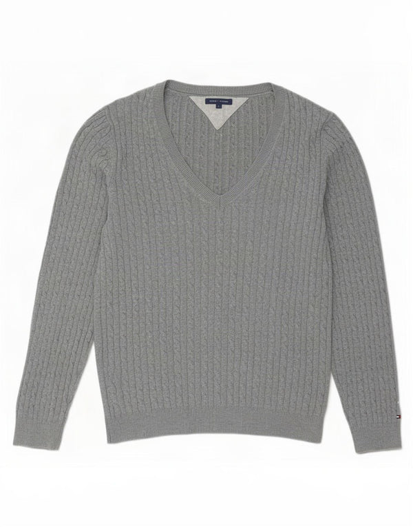 Tommy Hilfiger Womens V-Neck Jumper Sweater UK 16 Large Grey Cotton