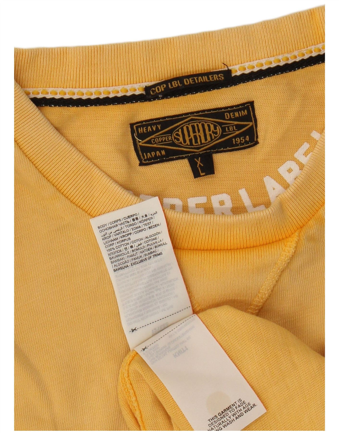 SUPERDRY T-Shirt Graphique Top XL Jaune Coton Homme