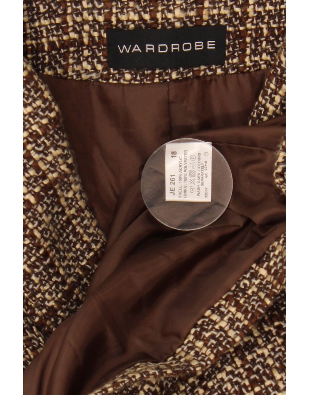 Armoire Blazer à 2 Boutons pour Femme UK 18 XL Marron à Carreaux Acrylique
