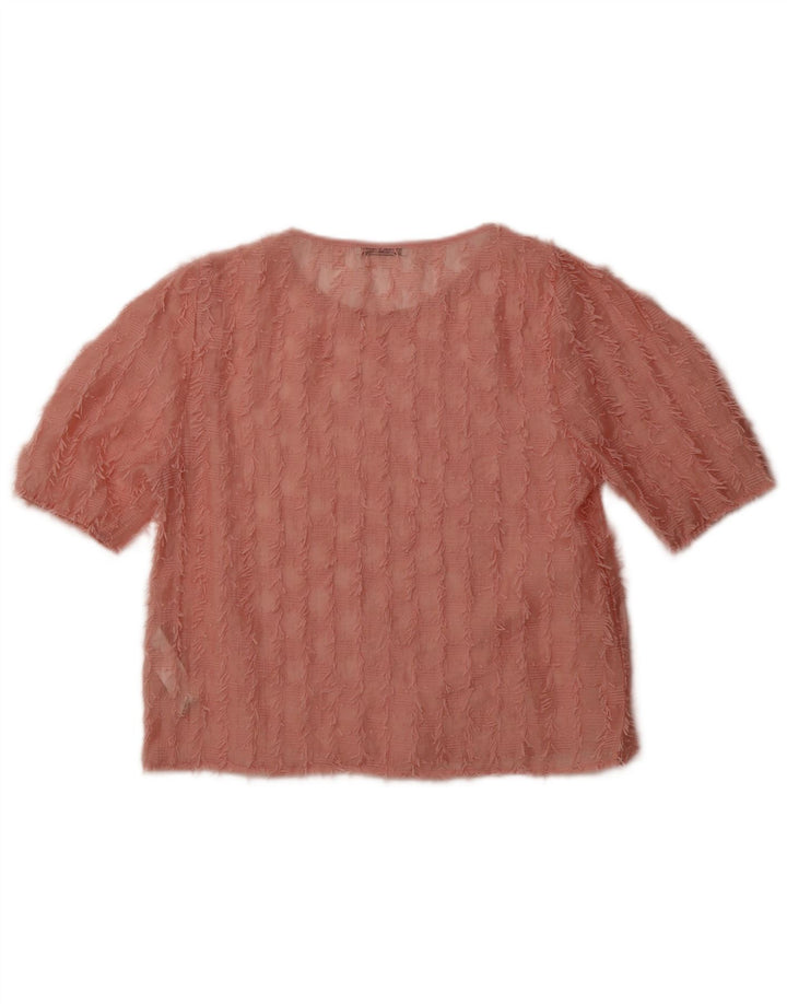 ZARA Womens See Through Blouse Top UK 14 Large Pink Polyamide