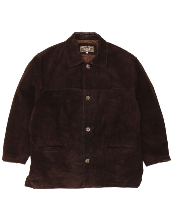 vintage Mens Loose Fit Suede Jacket UK 36 Petit Cuir Brun