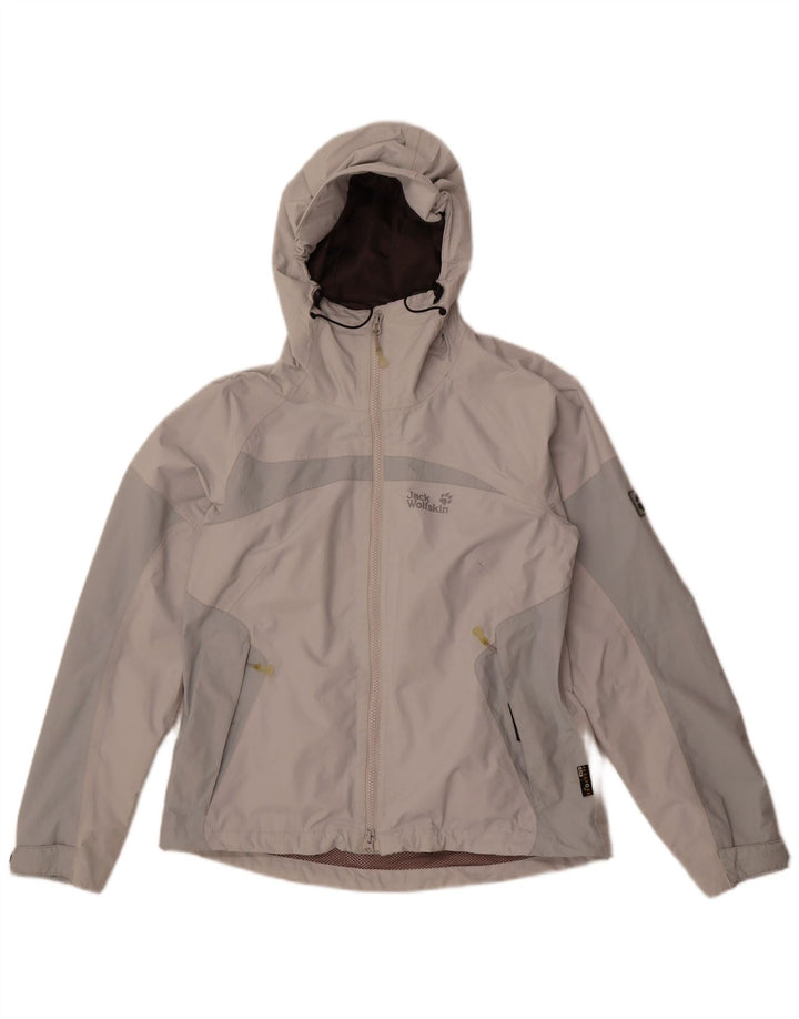 Jack Wolfskin Veste de pluie à capuche pour femme UK 12/14 Gris moyen Colourblock