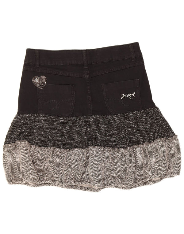 Desigual Jupe à volants pour femme EU 36 Small W28 Noir Colourblock Coton