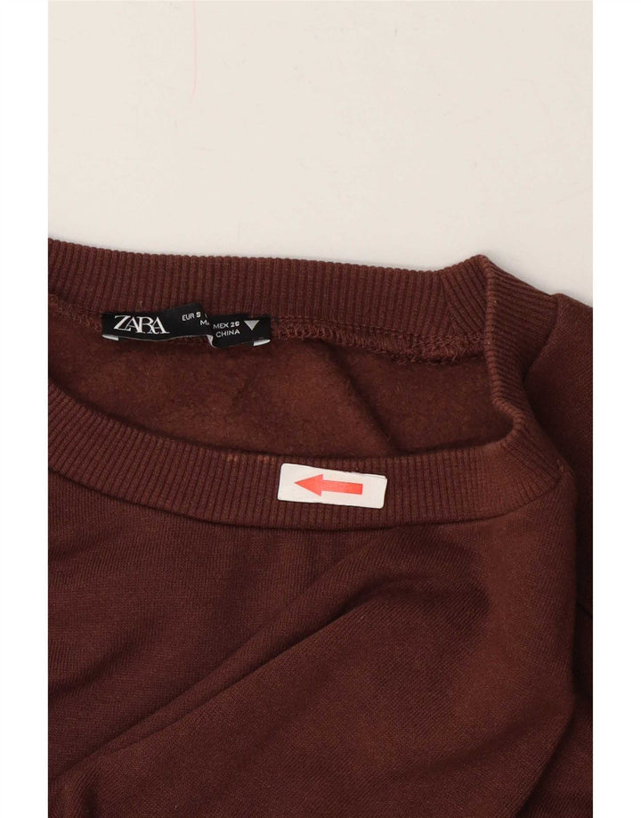 Zara Womens Crop Sweatshirt Jumper UK 10 Petit Marron