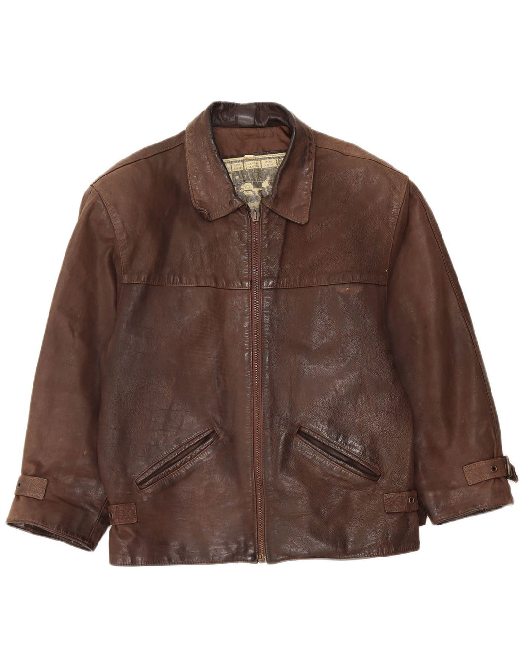 veste en cuir homme vintage UK 36 Petit Marron