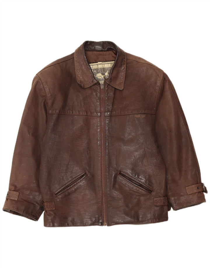 veste en cuir homme vintage UK 36 Petit Marron