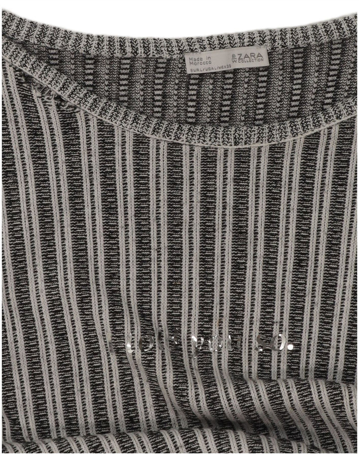 Zara Chemisier à manches longues pour femme UK 16 Large Noir Rayé