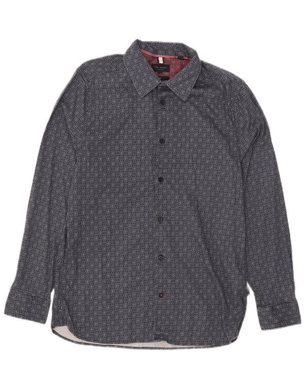 Ted Baker Chemise Slim Fit pour Homme Taille 4 Grand Coton Géométrique Bleu Marine