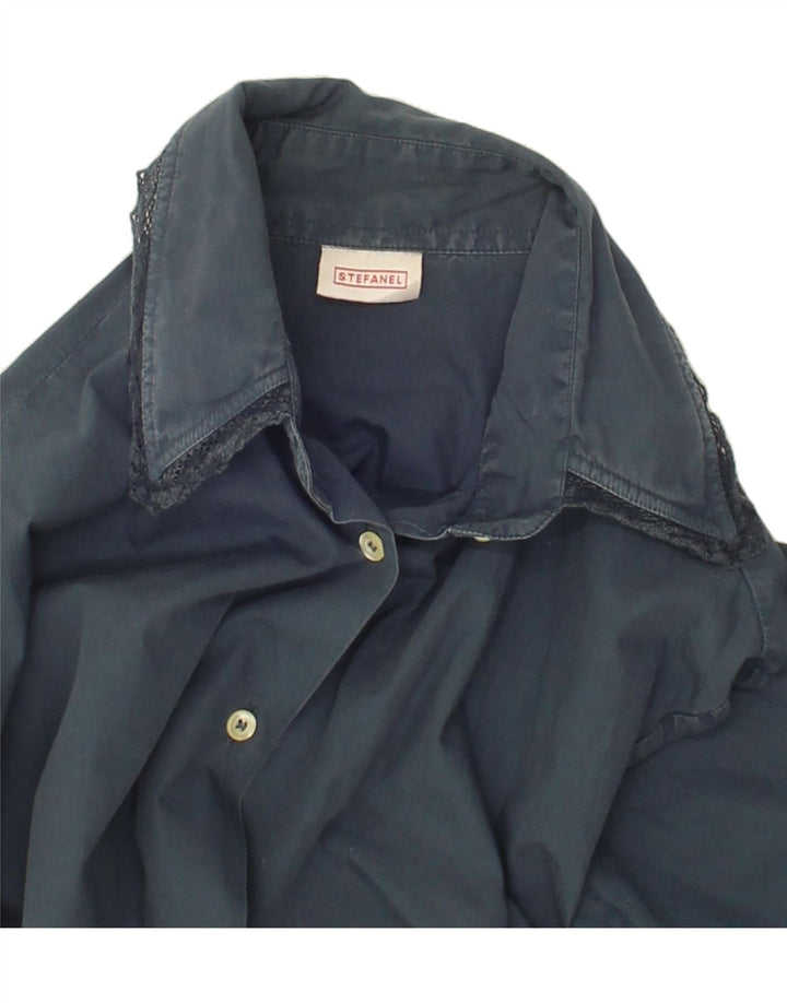 STEFANEL Womens Formal Shirt UK 16 Large Navy Blue Cotton Vintage Stefanel and Second-Hand Stefanel from Messina Hembry 