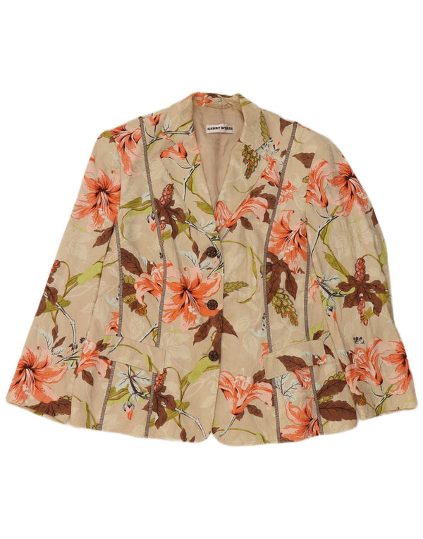 GERRY WEBER Veste blazer à manches 3/4 pour femme UK 20 2XL Beige Floral