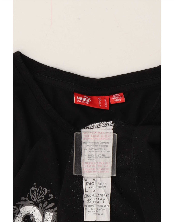 Puma T-shirt graphique régulier pour femme UK 12 Noir moyen Coton