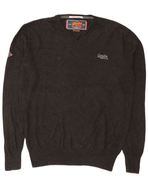 Superdry Pull col V Homme XL Gris Coton