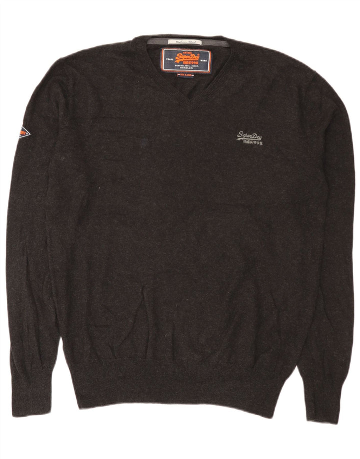 Superdry Pull col V Homme XL Gris Coton