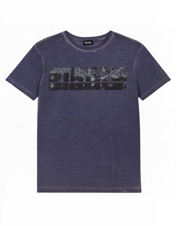 Blauer T-Shirt Graphique Homme Bleu Marine Moyen