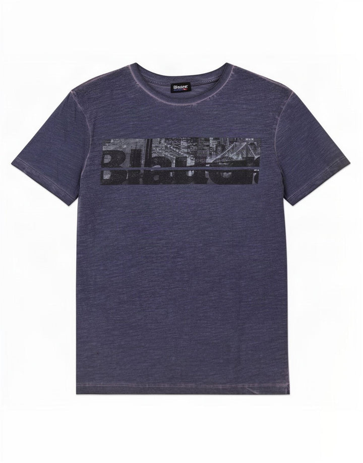 Blauer T-Shirt Graphique Homme Bleu Marine Moyen