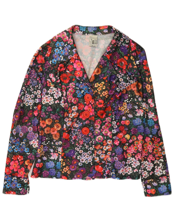vintage Femme 3 Bouton Blazer Veste UK 14 Moyen Multicolore Floral