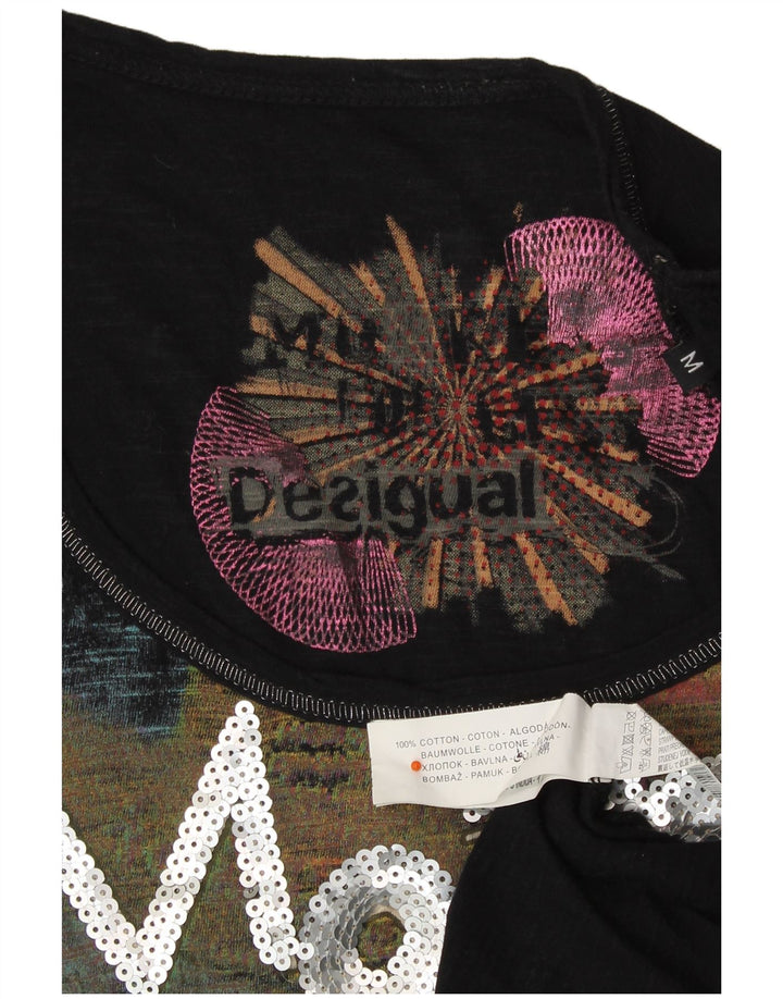 DESIGUAL Haut graphique à manches longues pour femme UK 12 Medium Noir Designer