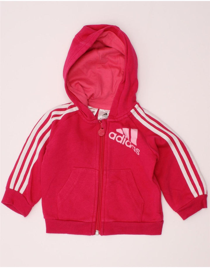 ADIDAS Pull à capuche zippé graphique pour bébé fille 3-6 mois en coton rose
