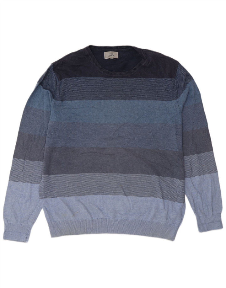 Marks & Spencer Pull à col rond pour homme Large rayé bleu