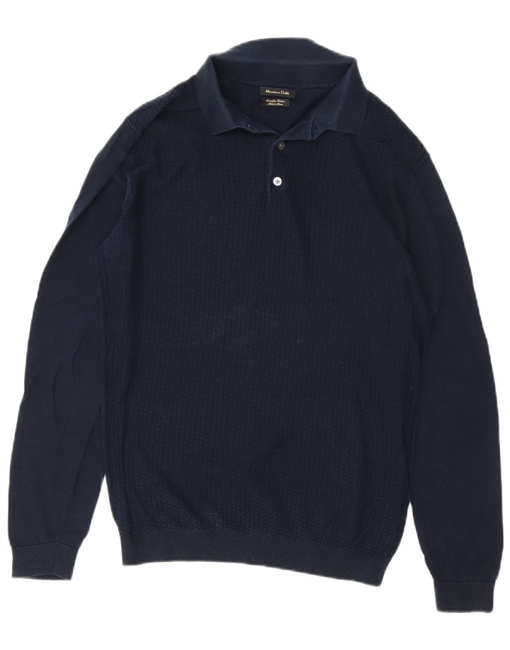 MASSIMO DUTTI Pull Col Polo Homme Bleu Marine Moyen Coton