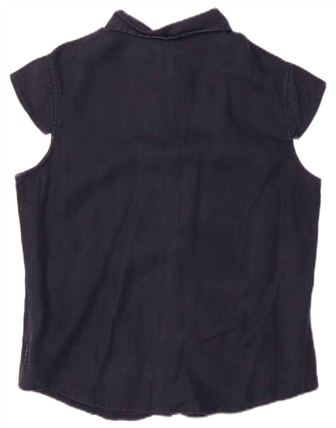 ARMANI JEANS Chemise à manches courtes pour femme UK 14 Lin bleu marine moyen