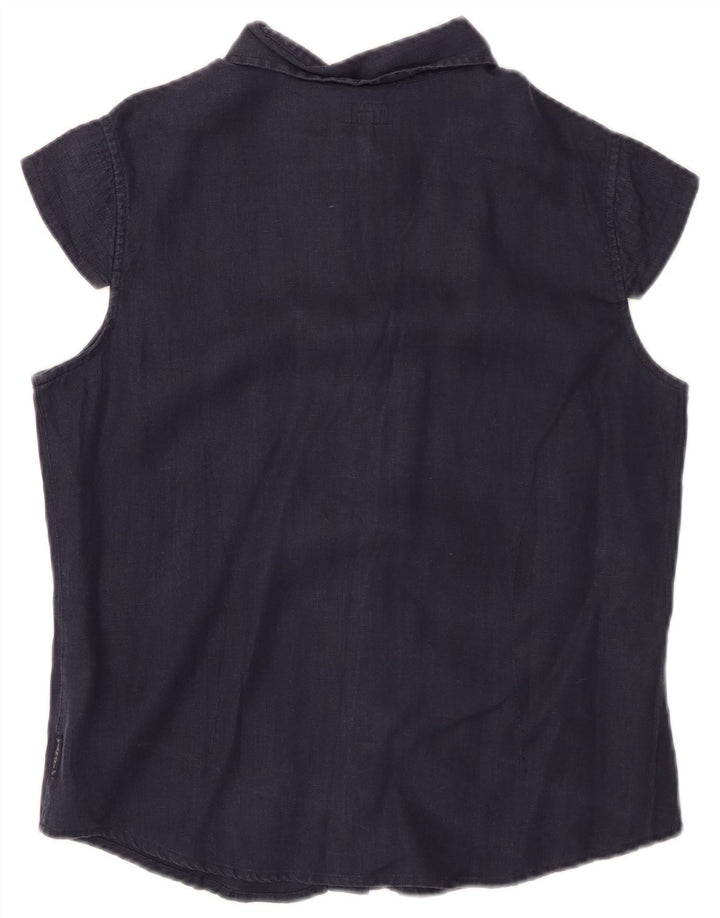 ARMANI JEANS Chemise à manches courtes pour femme UK 14 Lin bleu marine moyen