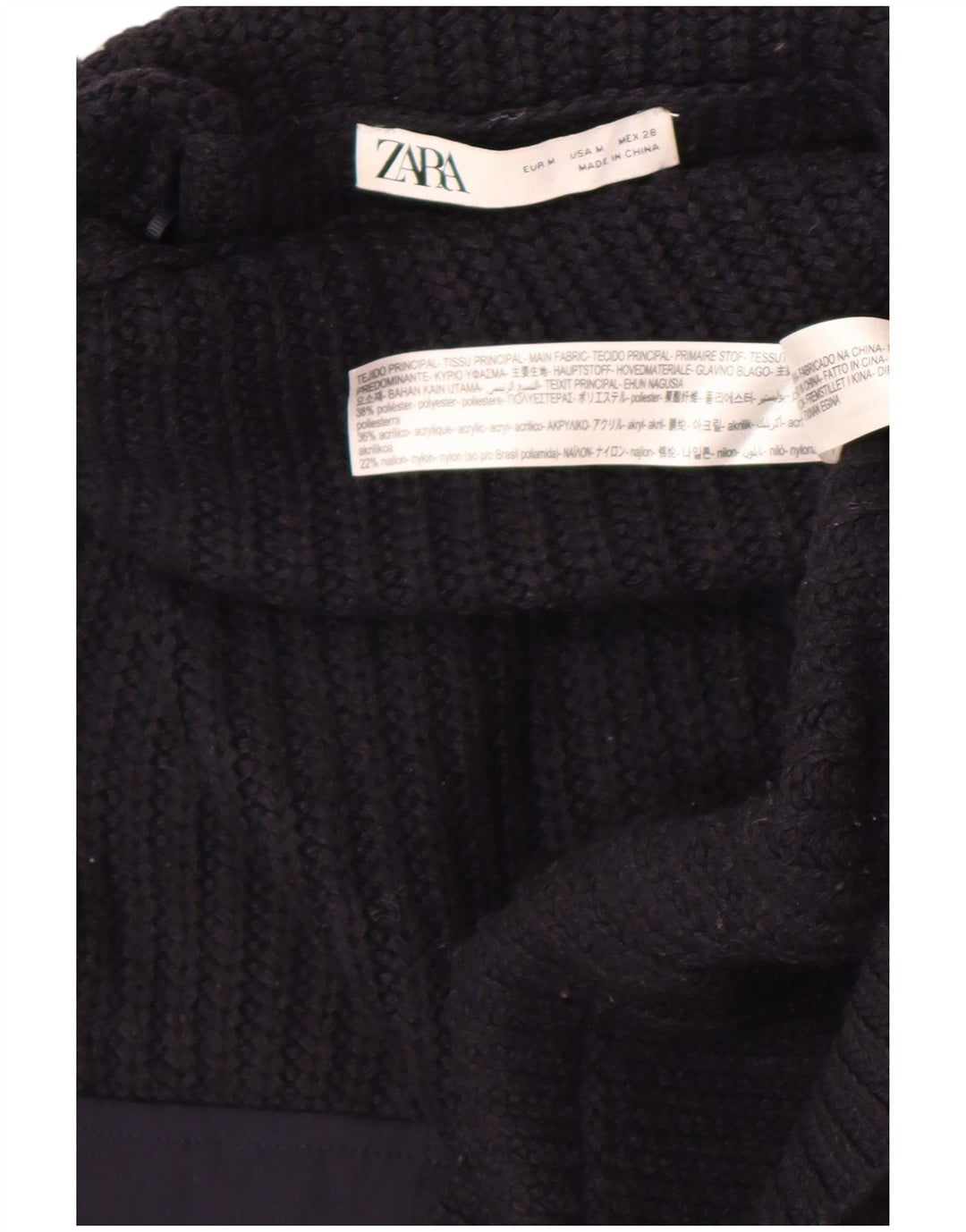 Zara Pull court surdimensionné à col roulé pour femme UK 14 Noir moyen
