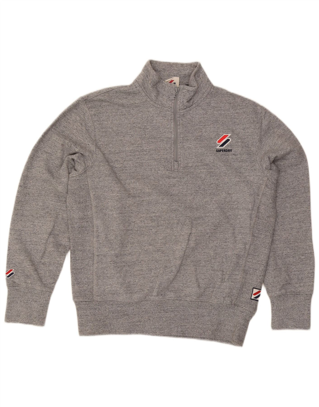 Superdry Sweat-Shirt Col Zippé Homme Gris Moyen Moucheté Coton