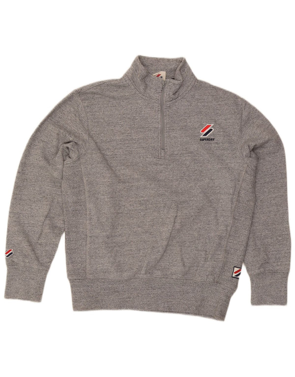 Superdry Sweat-Shirt Col Zippé Homme Gris Moyen Moucheté Coton
