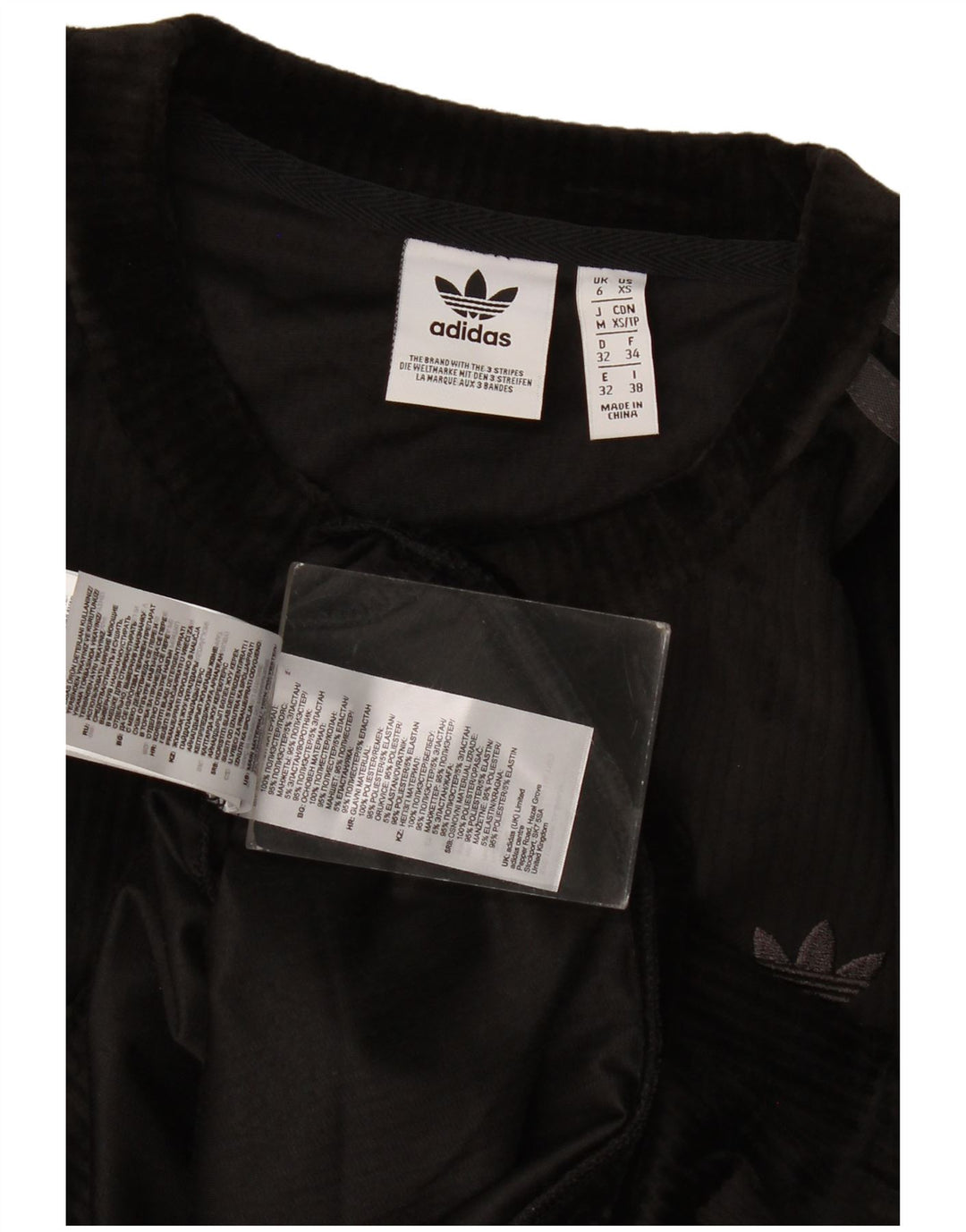 Adidas Sweat-shirt surdimensionné en velours pour femme UK 6 XS Noir Polyester
