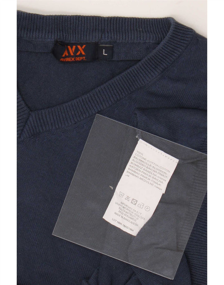 Avirex Pull col V pour homme en coton bleu Taille L