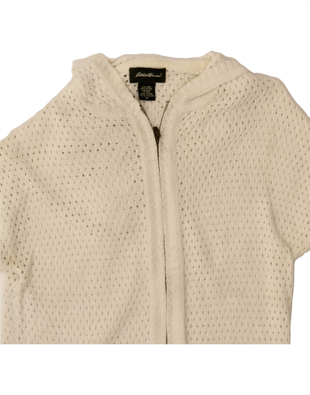 EDDIE BAUER Womens Short Sleeve Zip Neck Jumper Sweater UK 12 Medium White Vintage Eddie Bauer and Second-Hand Eddie Bauer from Messina Hembry 
